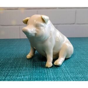 Belleek Pig Irish Porcelain Figure Country Granny Cottage Core Classic Cream